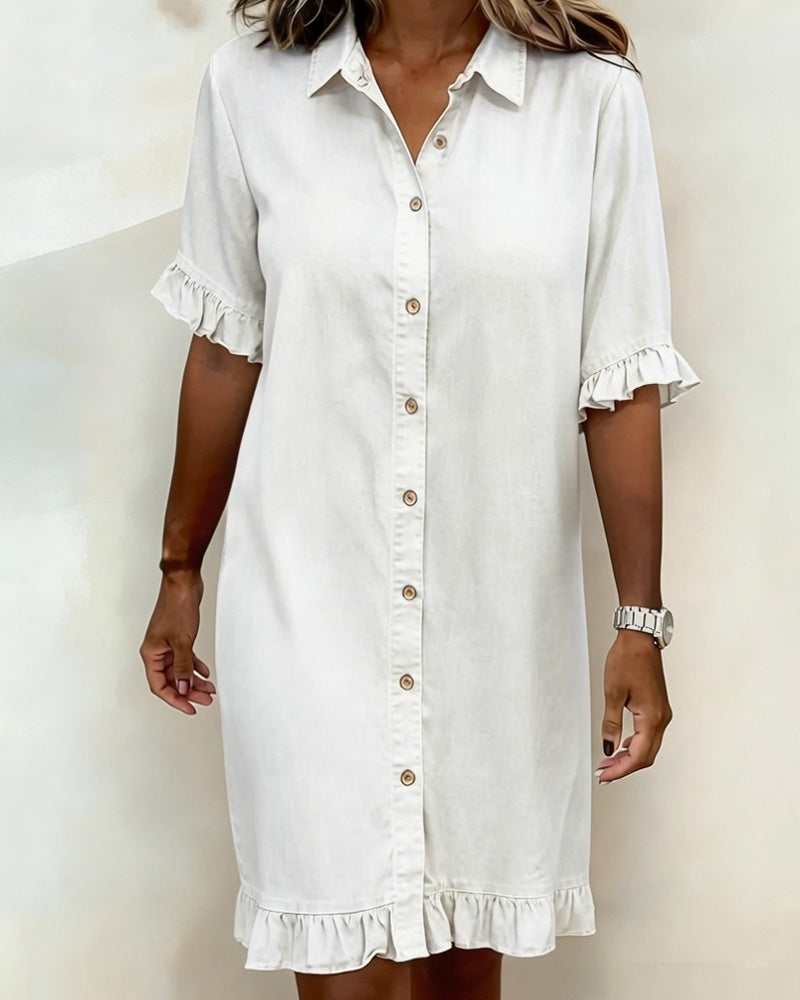 Belinda | Comfortable denim dress with flattering ruching