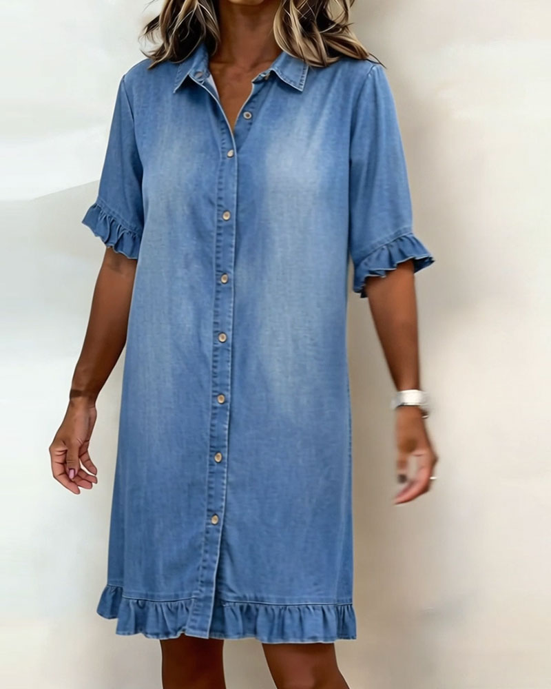 Belinda | Comfortable denim dress with flattering ruching