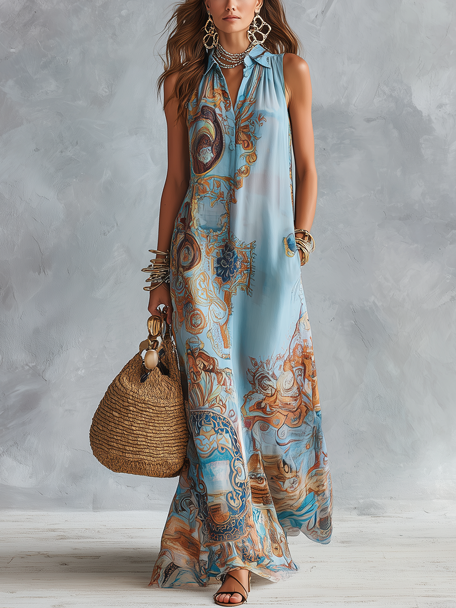 June | Baroque-Print Maxi Shirt Dress