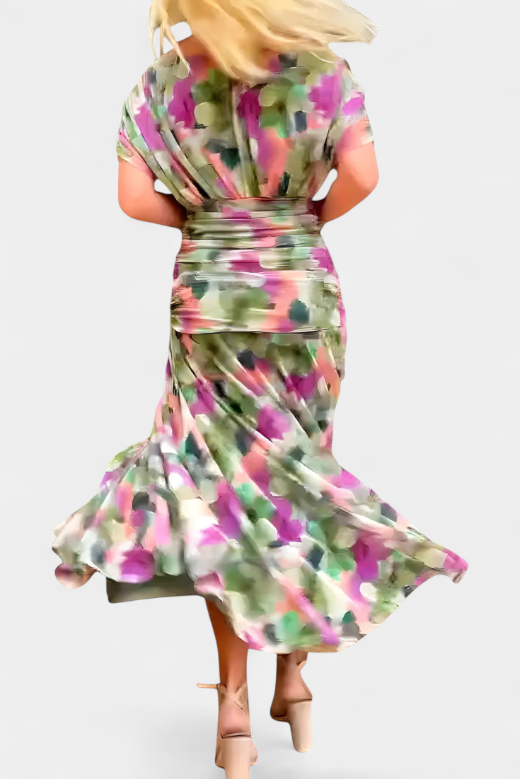 Florendra | Floral Long Dress with V-Neck