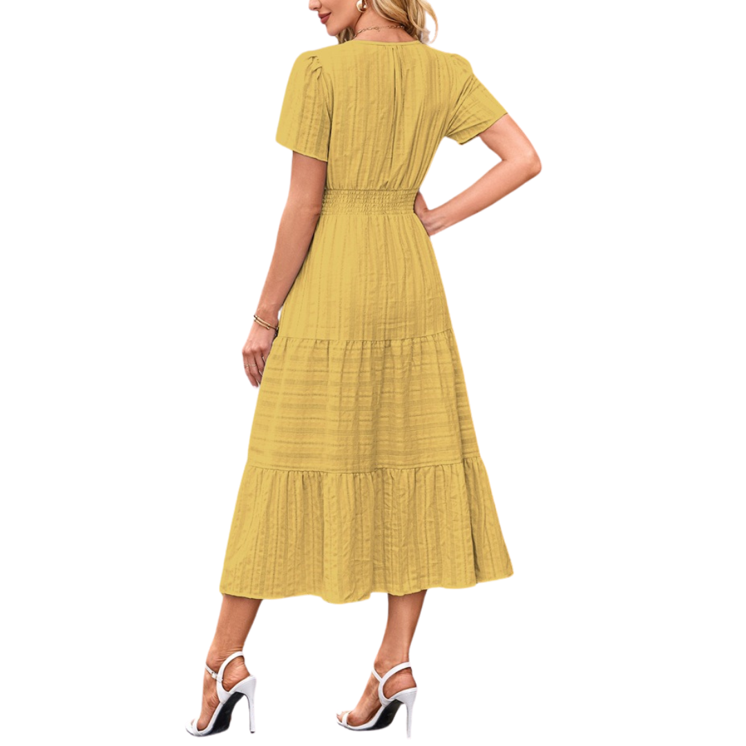 DELIA™ – Flirty V-Neck Puff Sleeve Dress