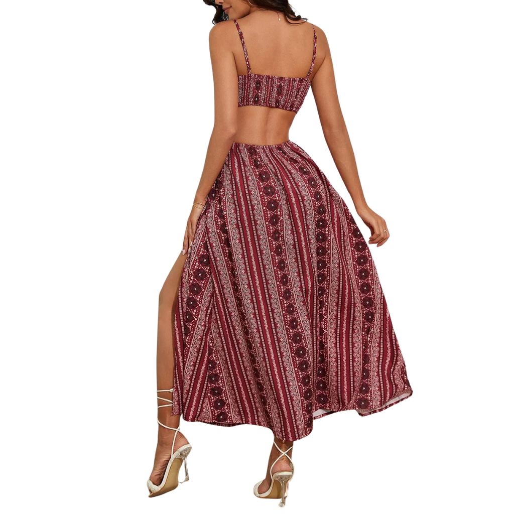 SELENA™ – Printed Open-Back Slit Dress