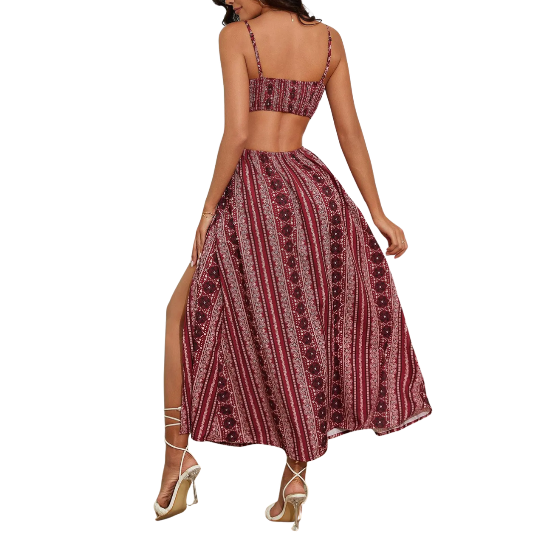 SELENA™ – Printed Open-Back Slit Dress