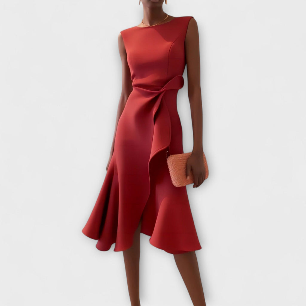 Rosalind | Draped Asymmetric Midi Dress
