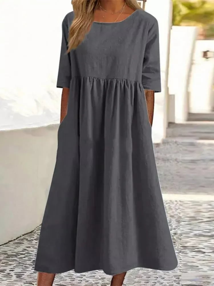 Elegant Ladies' Dress with Round Neck