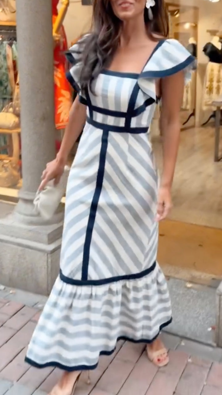 Elaine | Retro Striped Maxi Dress