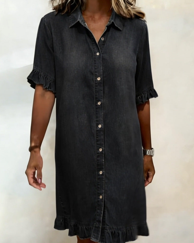 Belinda | Comfortable denim dress with flattering ruching