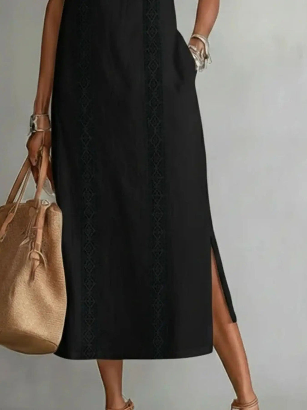 Sleeveless Midi Dress with Cutouts & Side Slit