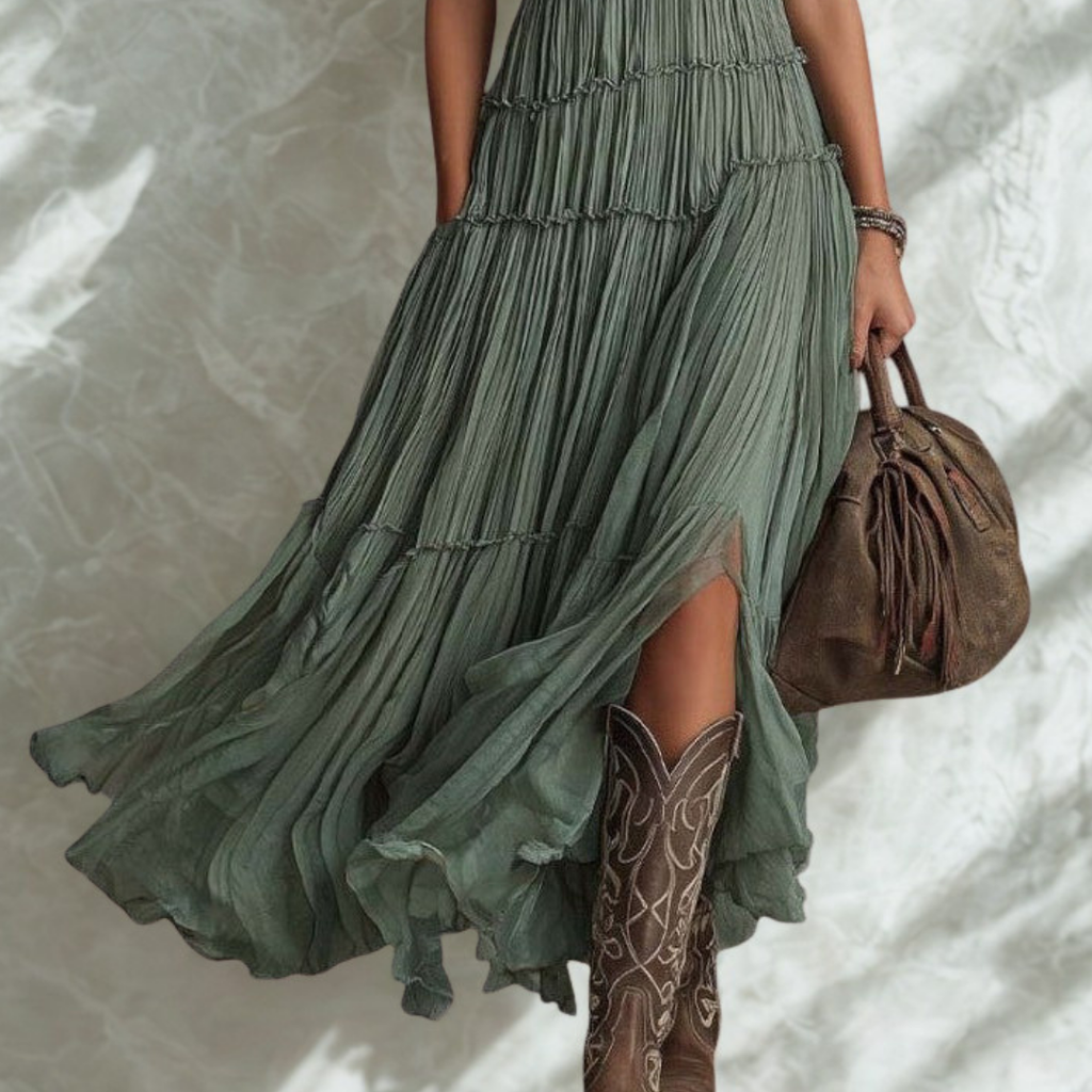 Seraphina | Bohemian Pleated Maxi Dress