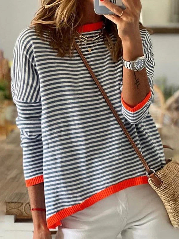 Harriet | Blue and White Striped Long Sleeve Top