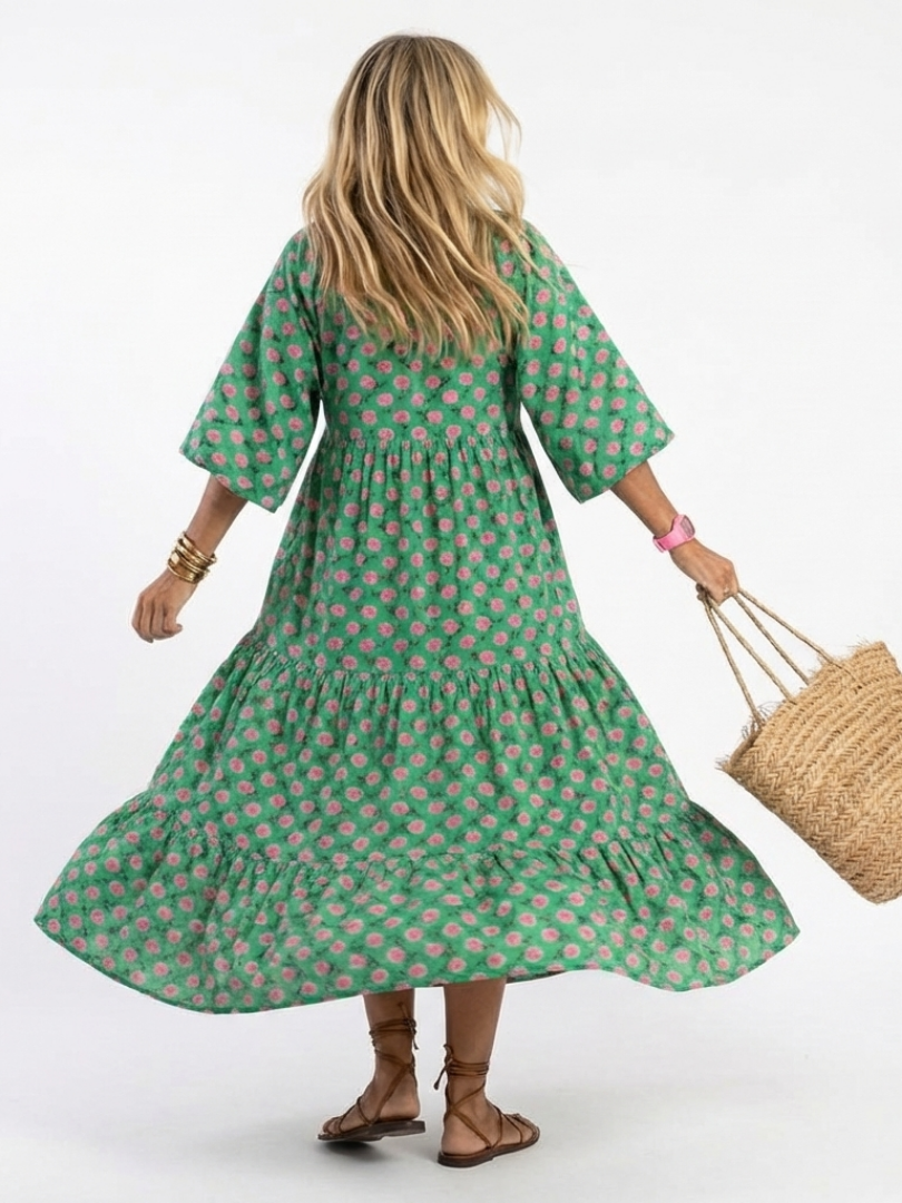 Ottoline | Floral Print V-Neck Tiered Midi Dress