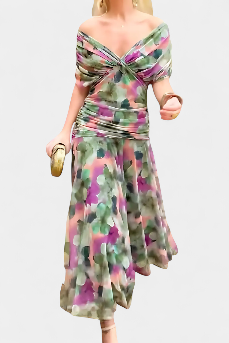 Florendra | Floral Long Dress with V-Neck