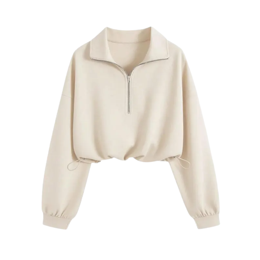 ISOLENE™ – Comfortable Half-Zip Drawstring Cropped Sweatshirt