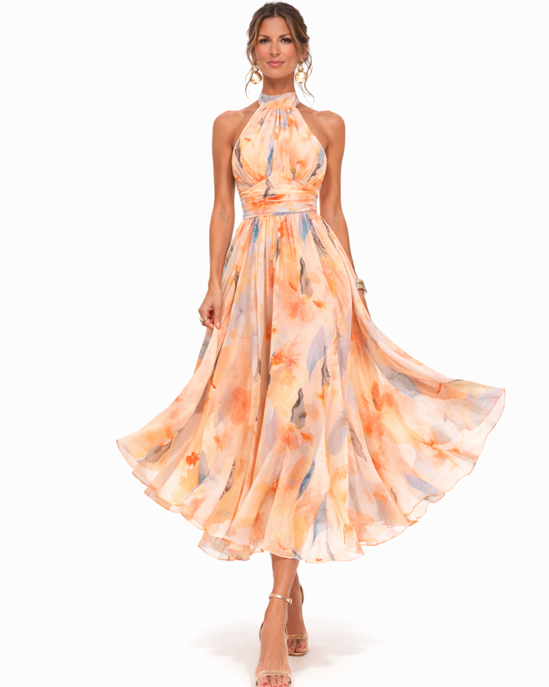 Aurora™ | American Collar Dress with Watercolour Print