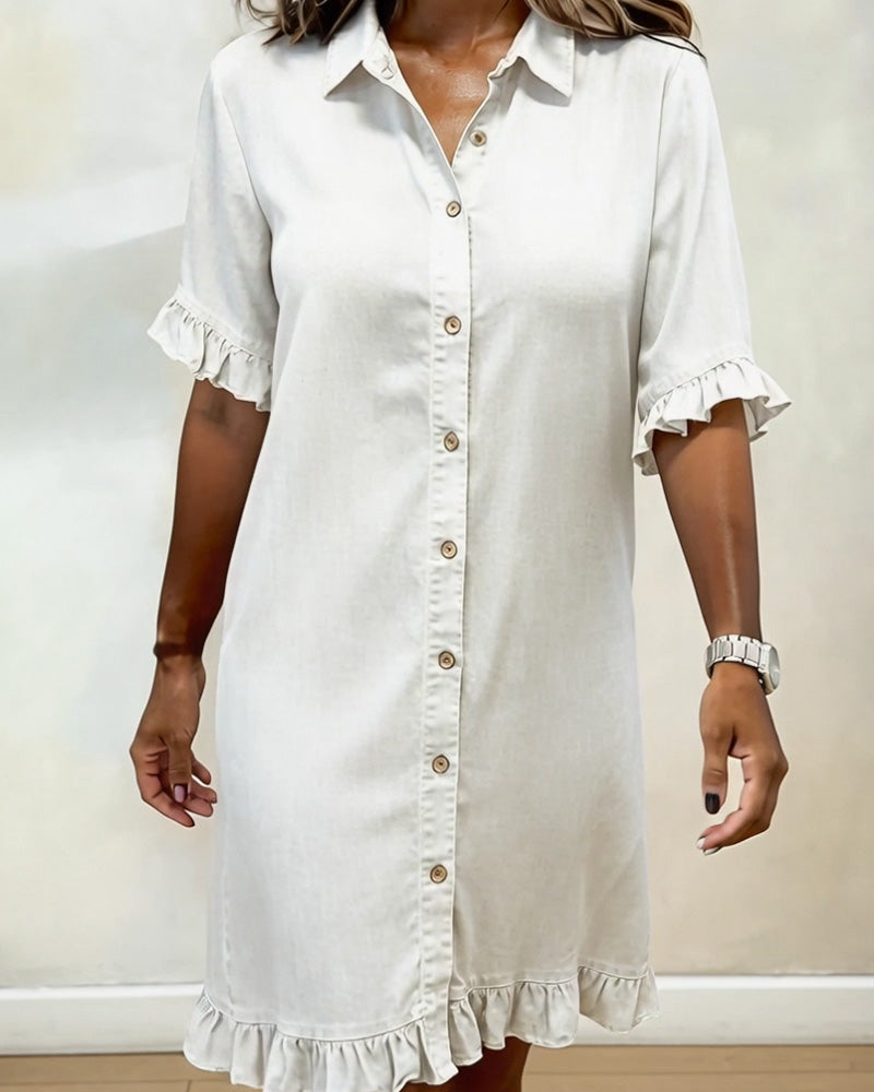 Belinda | Comfortable denim dress with flattering ruching