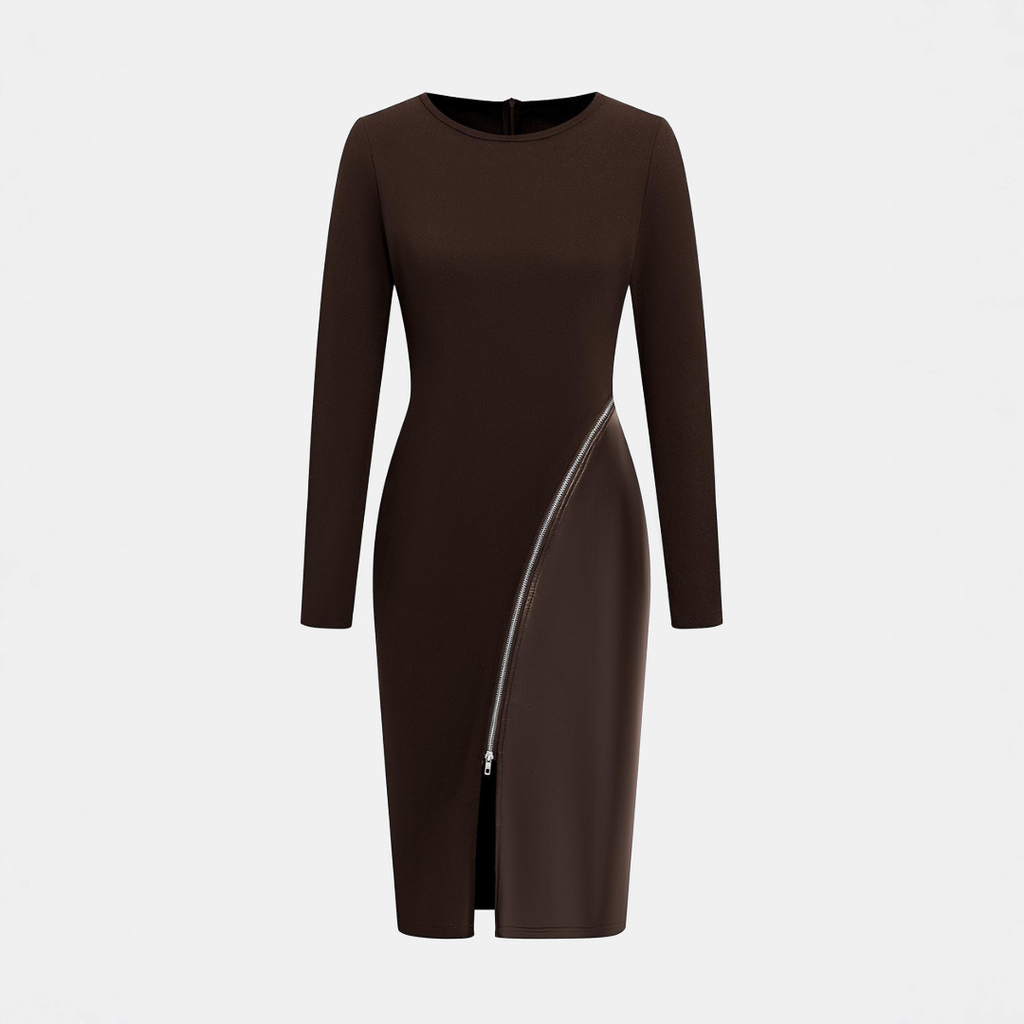 CHARENE™ - Women’s Solid Color PU Leather Patchwork Zipper Bodycon Dress