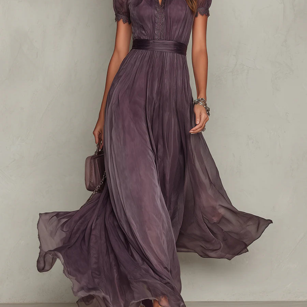 Audrey | Lace Trim Chiffon Maxi Dress