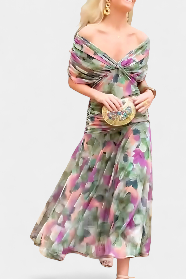 Florendra | Floral Long Dress with V-Neck