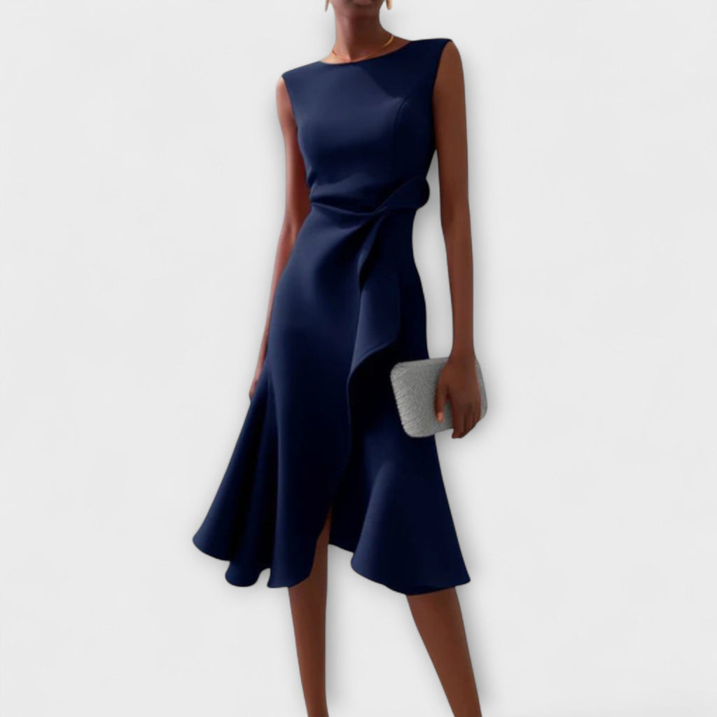 Rosalind | Draped Asymmetric Midi Dress