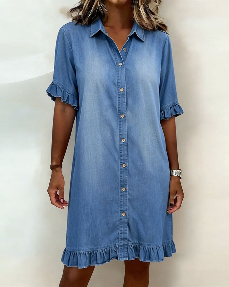 Belinda | Comfortable denim dress with flattering ruching