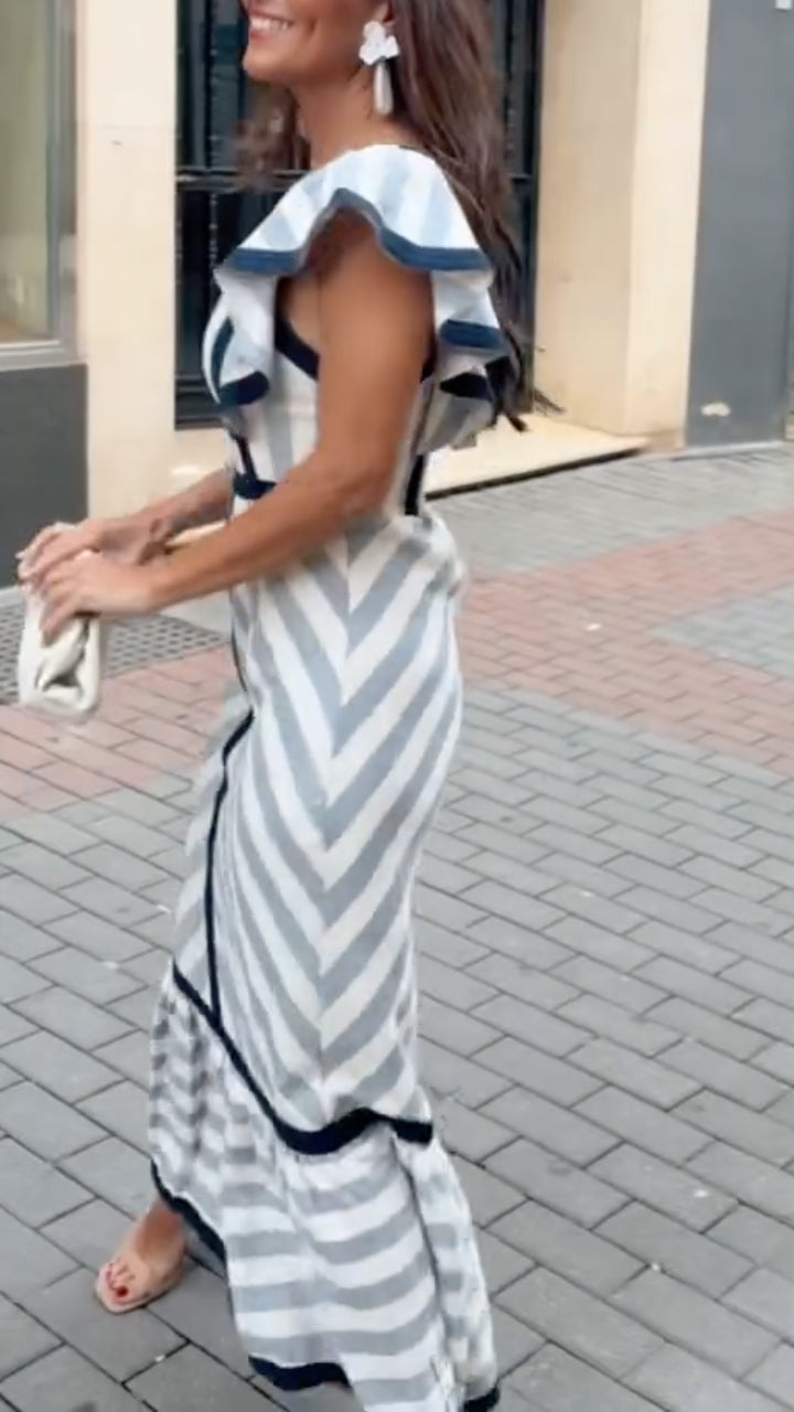 Elaine | Retro Striped Maxi Dress
