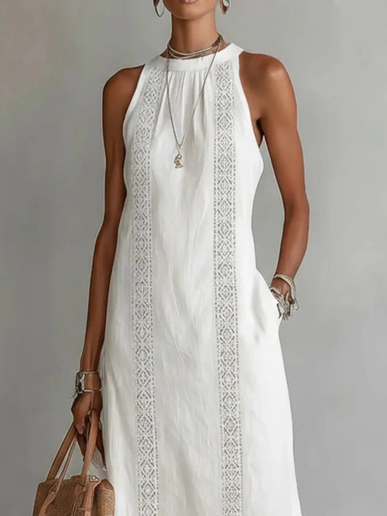 Sleeveless Midi Dress with Cutouts & Side Slit