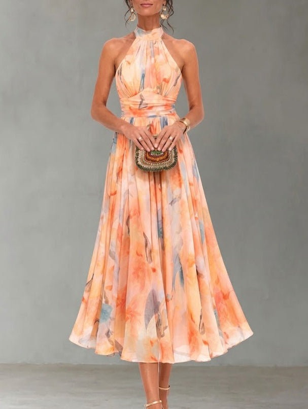 Aurora™ | American Collar Dress with Watercolour Print