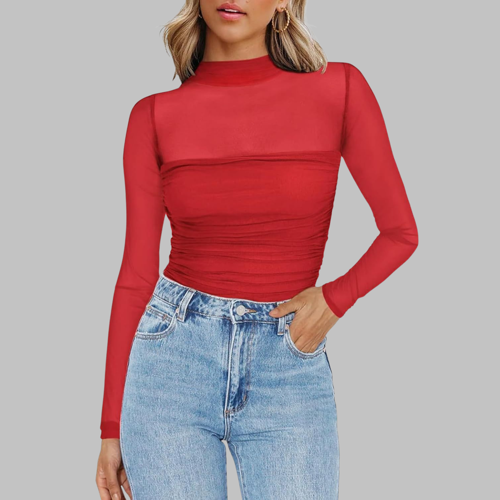 VEGA™ - Chic Sheer Mesh See-Through Long Sleeve Top