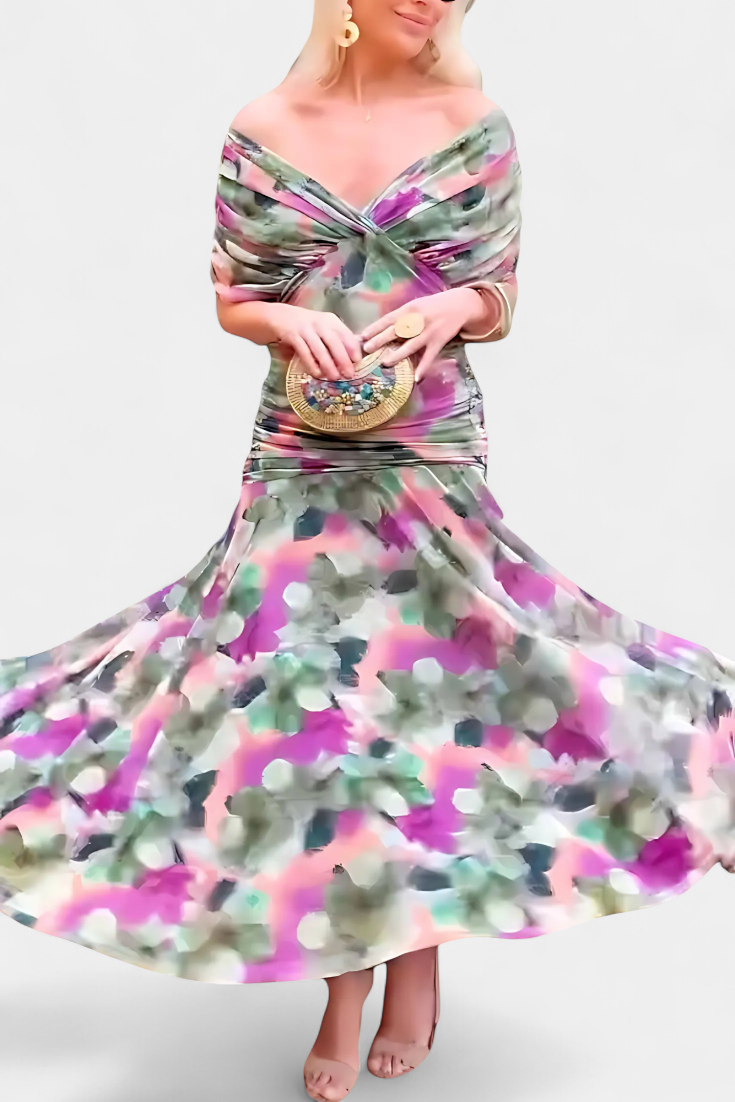Florendra | Floral Long Dress with V-Neck