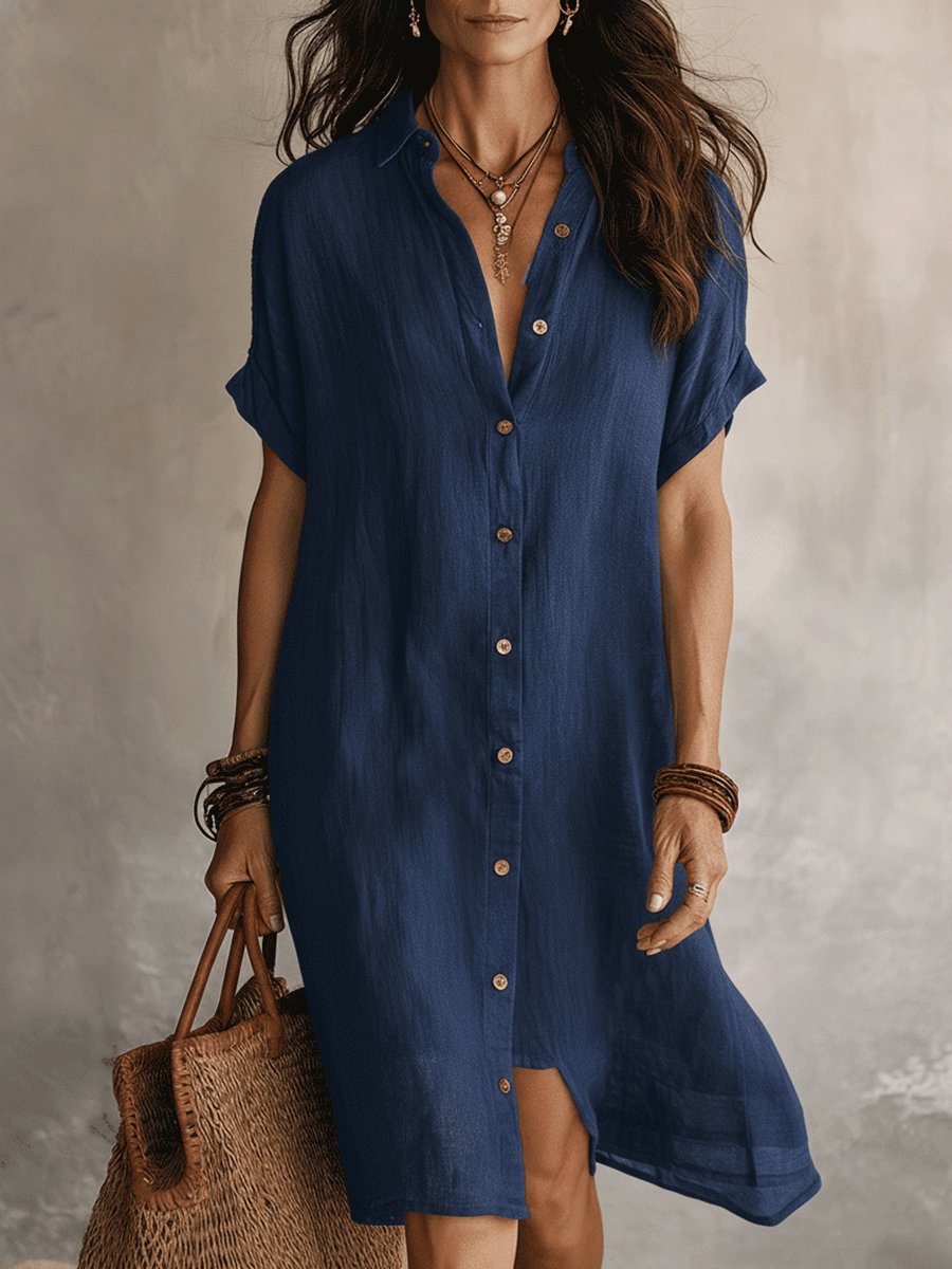 Céleste | Midi Shirt Dress in Linen & Cotton with Buttons