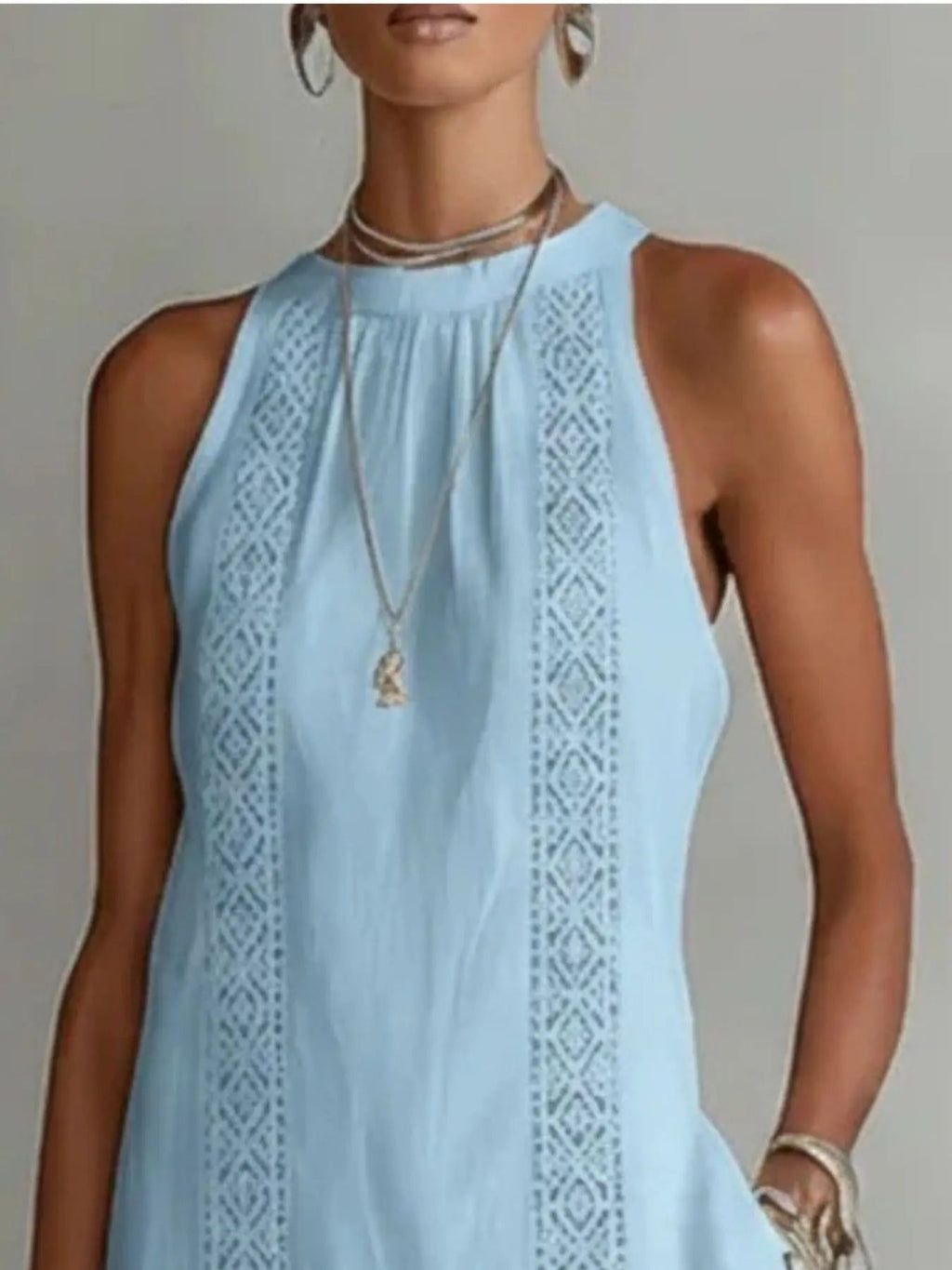 Sleeveless Midi Dress with Cutouts & Side Slit