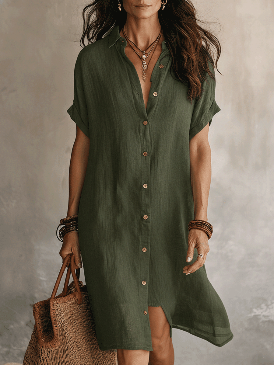 Céleste | Midi Shirt Dress in Linen & Cotton with Buttons
