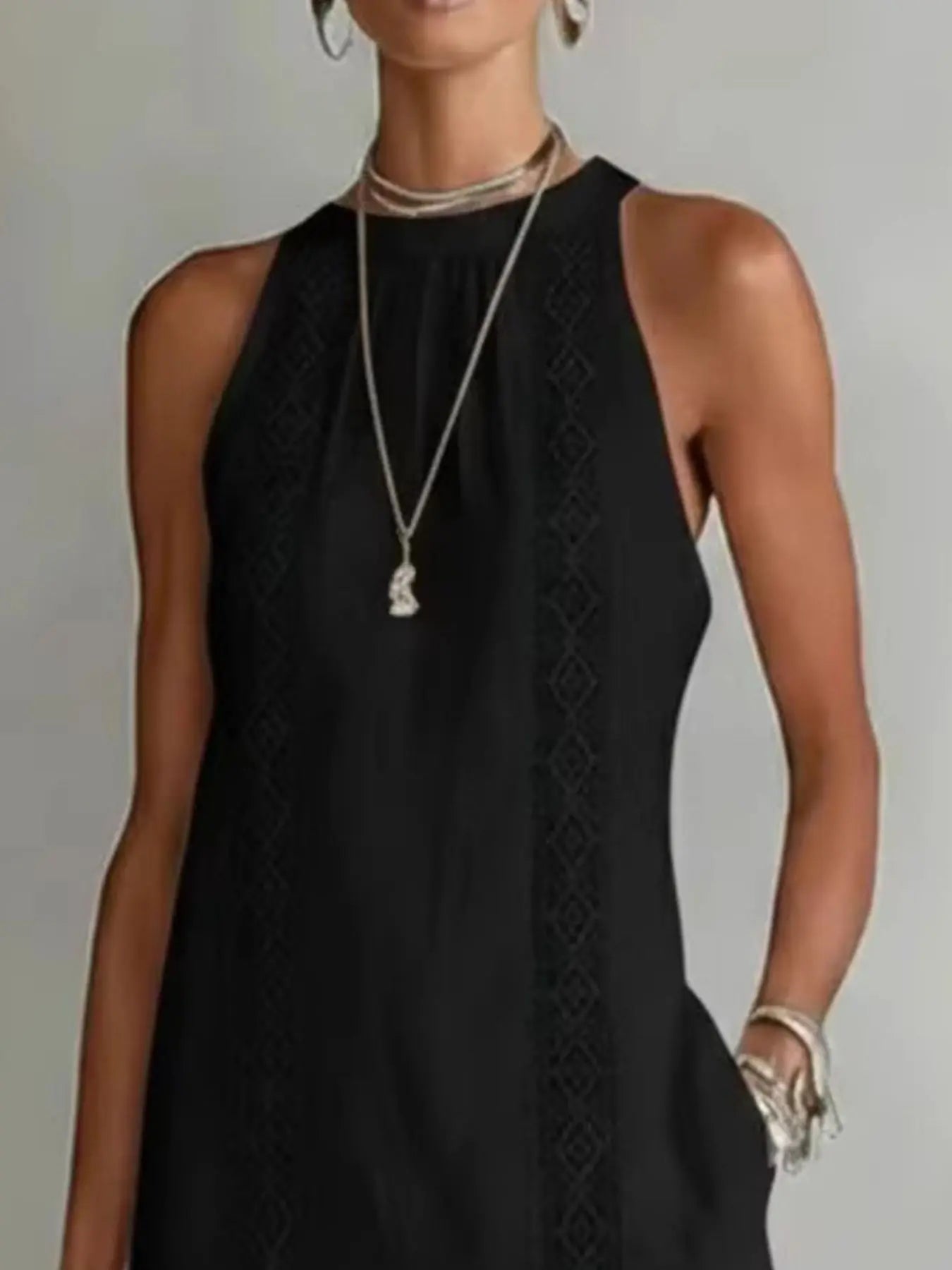 Sleeveless Midi Dress with Cutouts & Side Slit