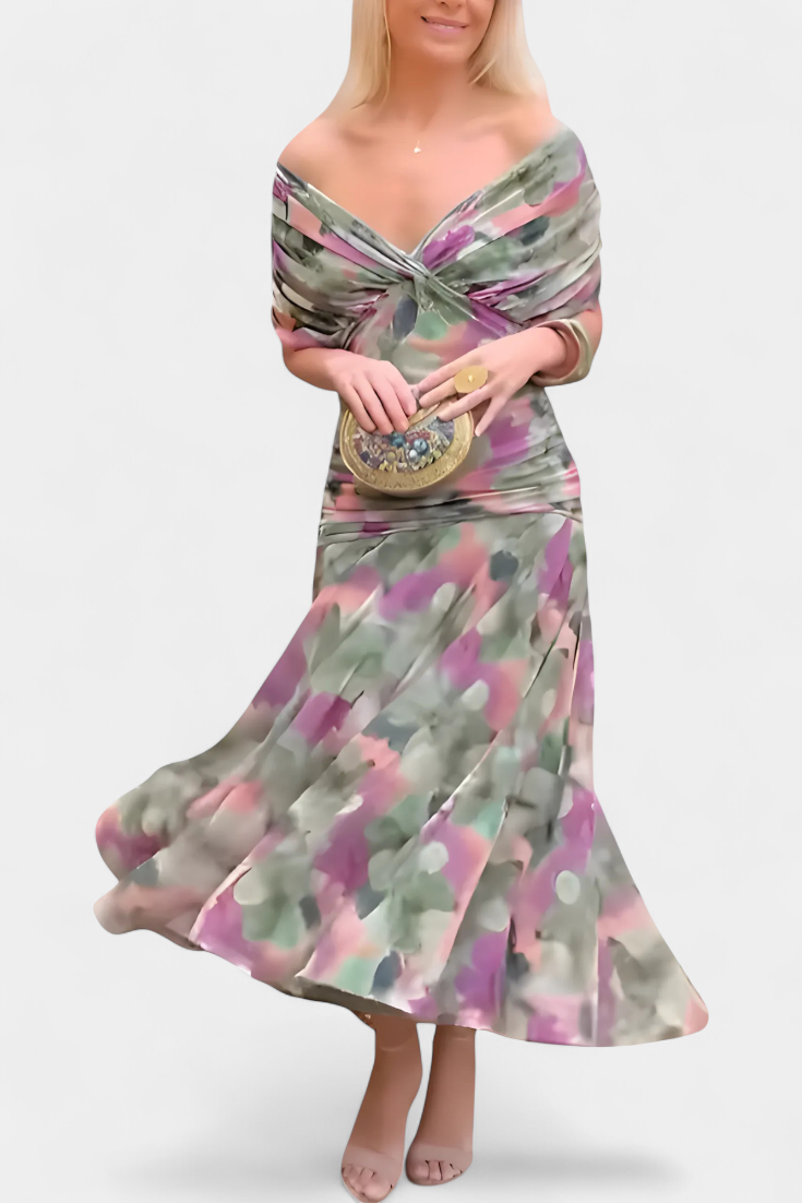 Florendra | Floral Long Dress with V-Neck