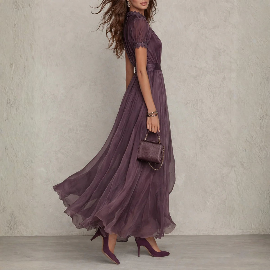 Audrey | Lace Trim Chiffon Maxi Dress