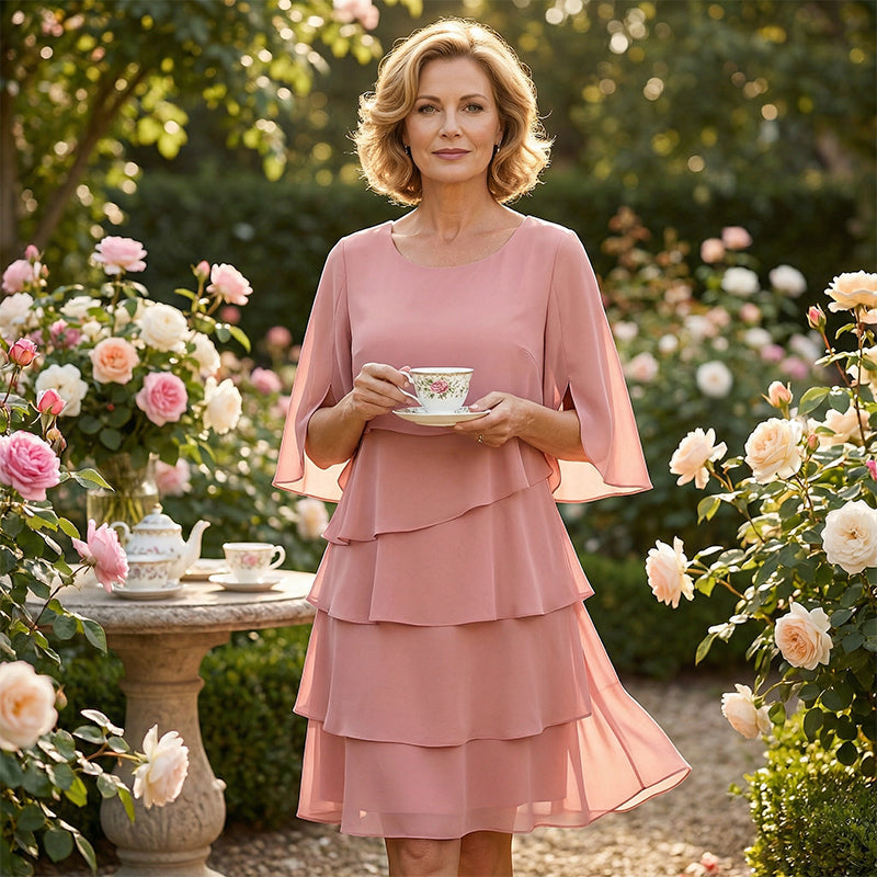 Elegant Layered Dress with Ruffled Sleeves for Women