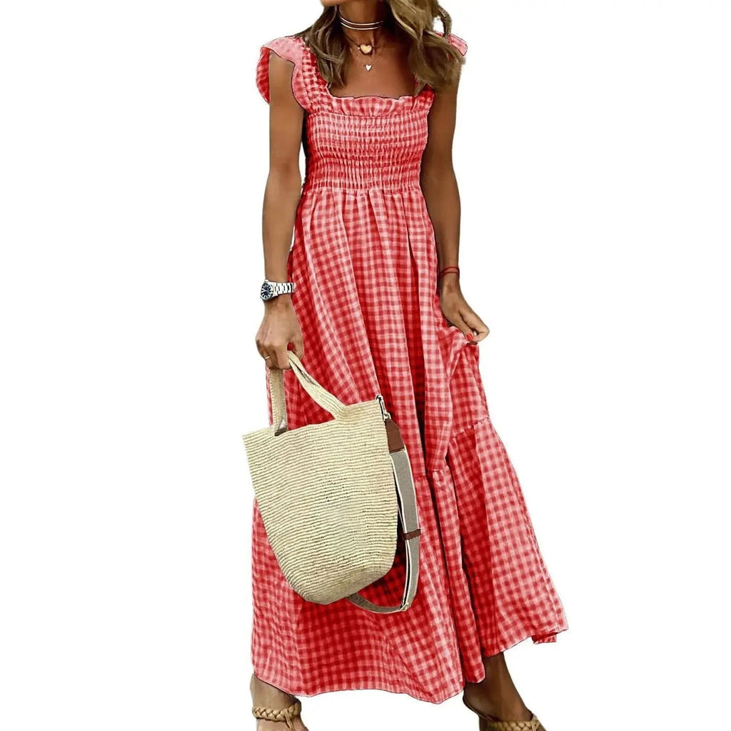 Sandra | Retro Checked Smocked Midi Dress