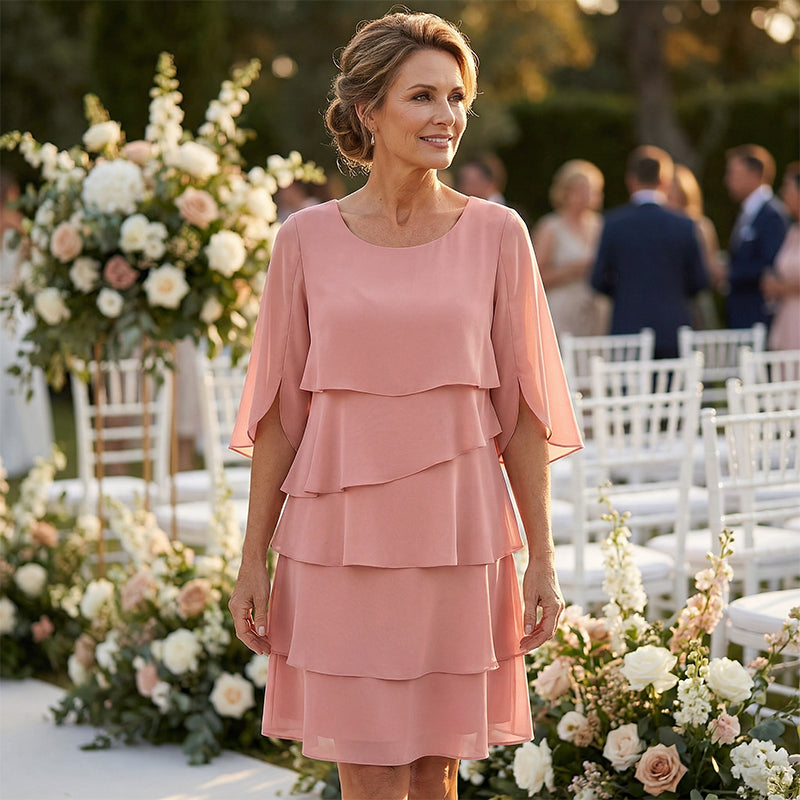 Elegant Layered Dress with Ruffled Sleeves for Women
