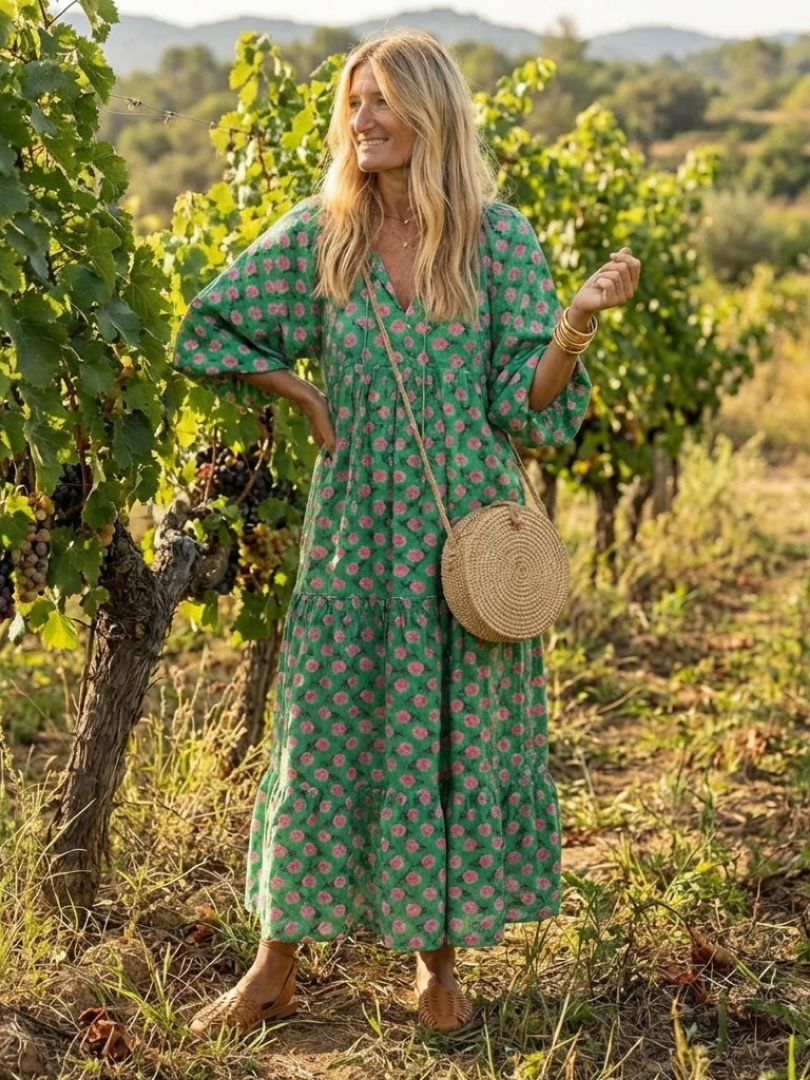 Ottoline | Floral Print V-Neck Tiered Midi Dress