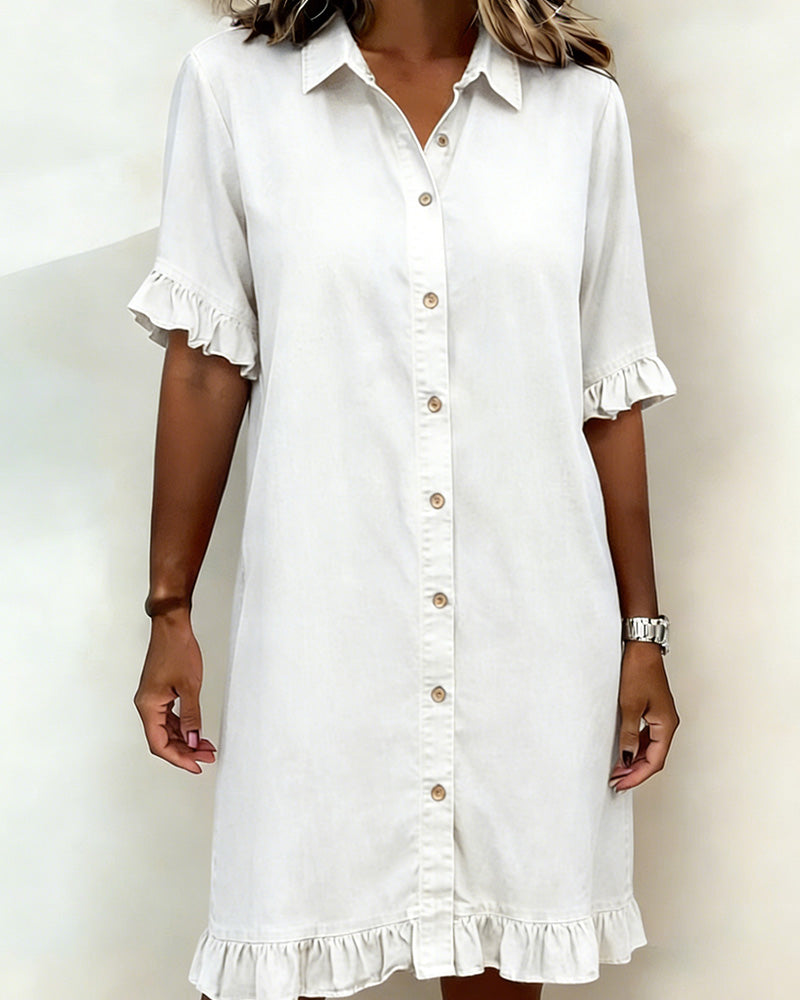Belinda | Comfortable denim dress with flattering ruching