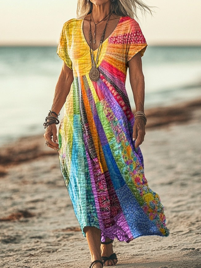 DELILAH – BOHEMIAN PATCHWORK MAXI DRESS
