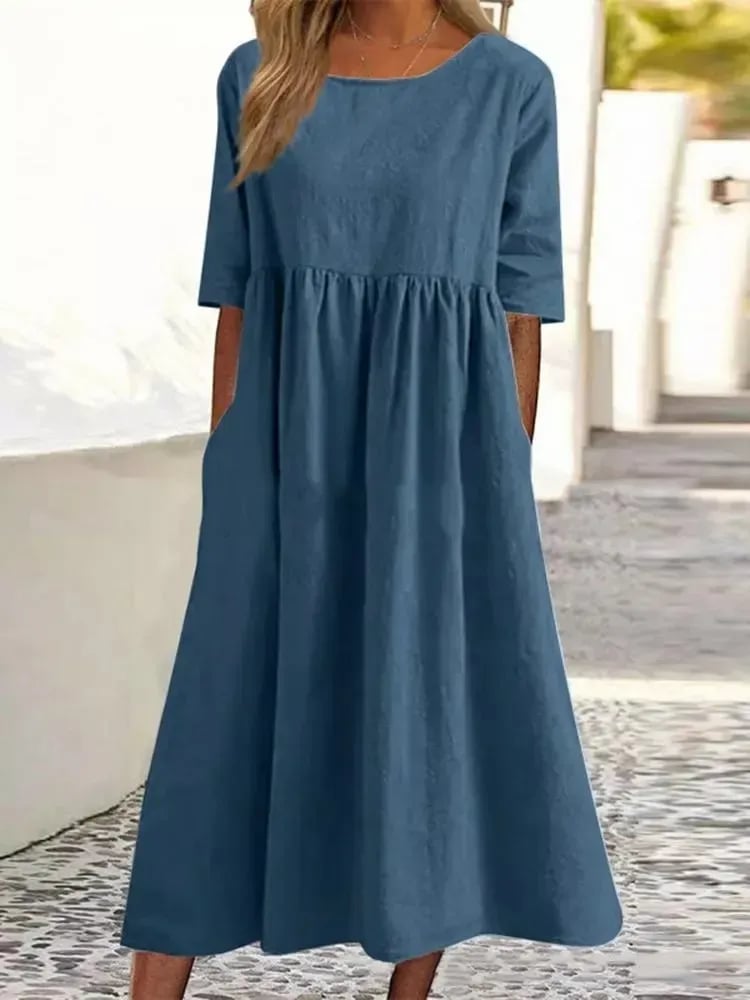 Elegant Ladies' Dress with Round Neck