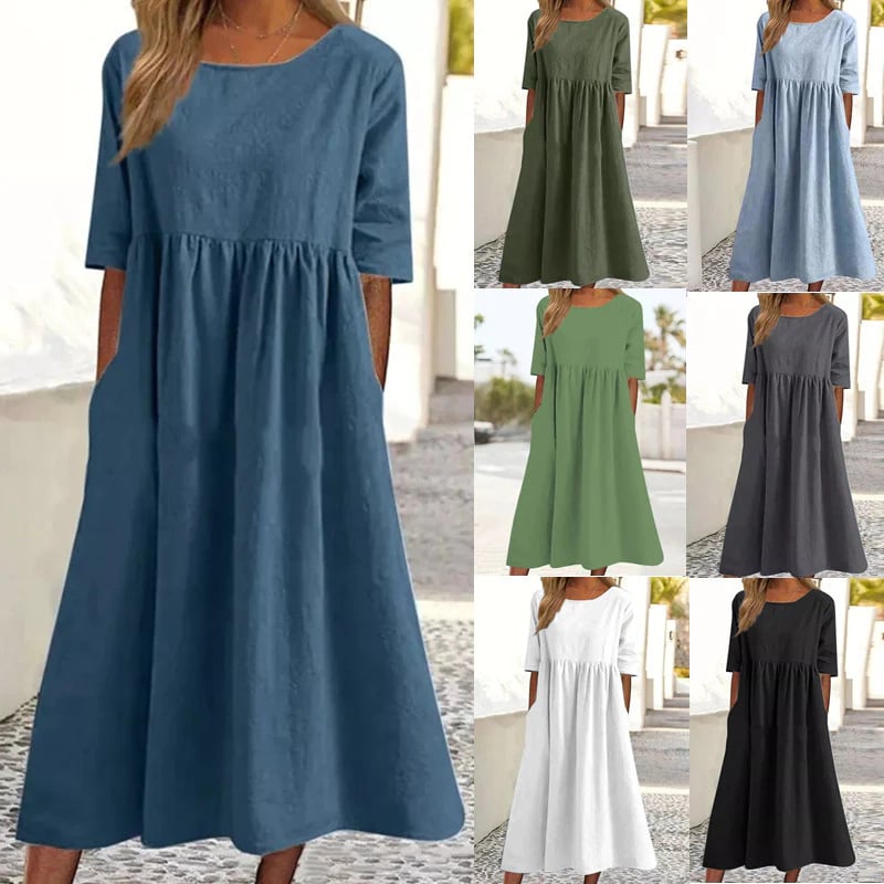 Elegant Ladies' Dress with Round Neck