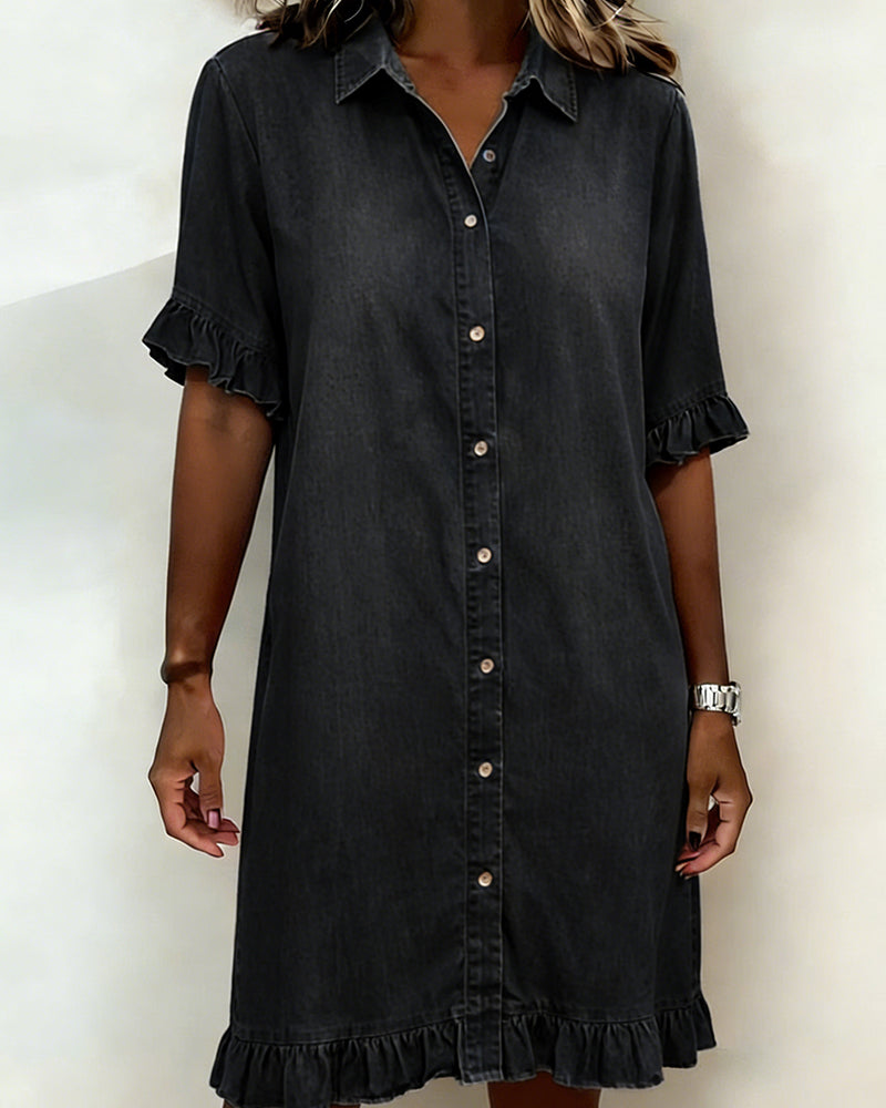 Belinda | Comfortable denim dress with flattering ruching