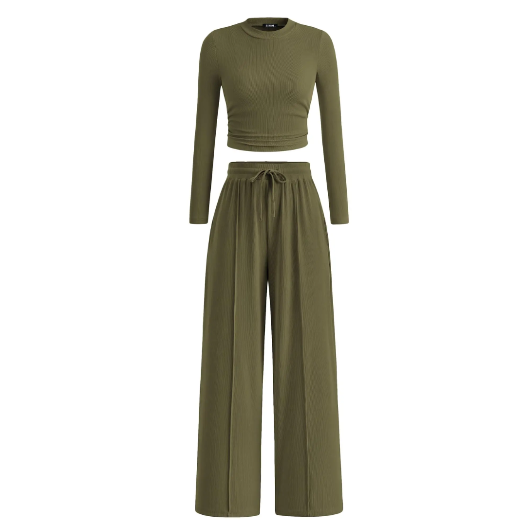 REMI™ – Ribbed Knit Crop & Wide Leg Lounge Set
