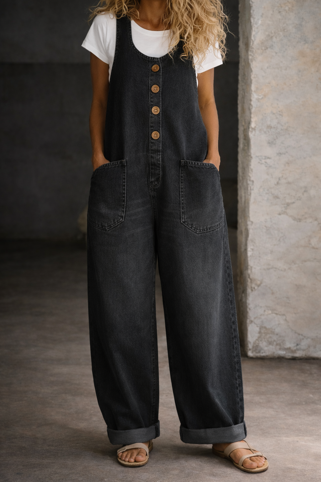 Bethany | Vintage Washed Cotton Denim Dungarees