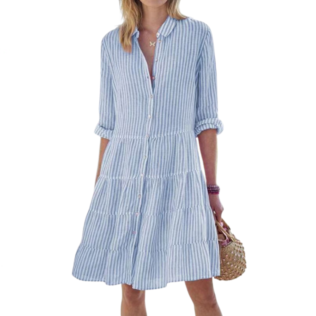 HARLOW™ – Striped Button-Up Mini Cake Dress
