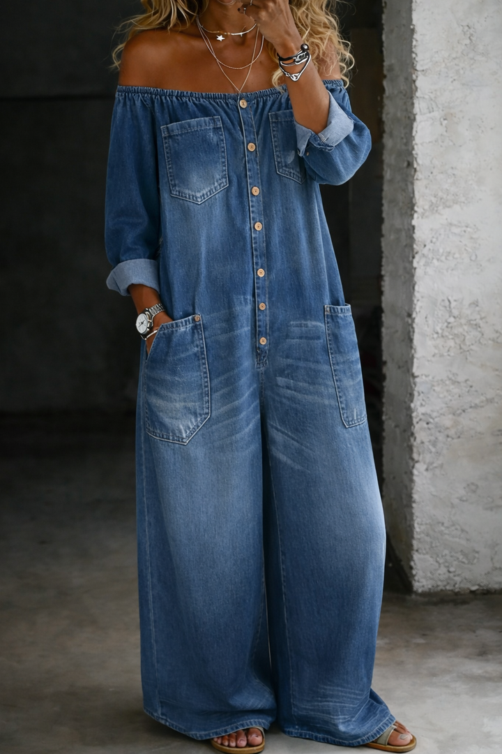 Elena | Off Shoulder Long Sleeve Jumpsuit | Collection