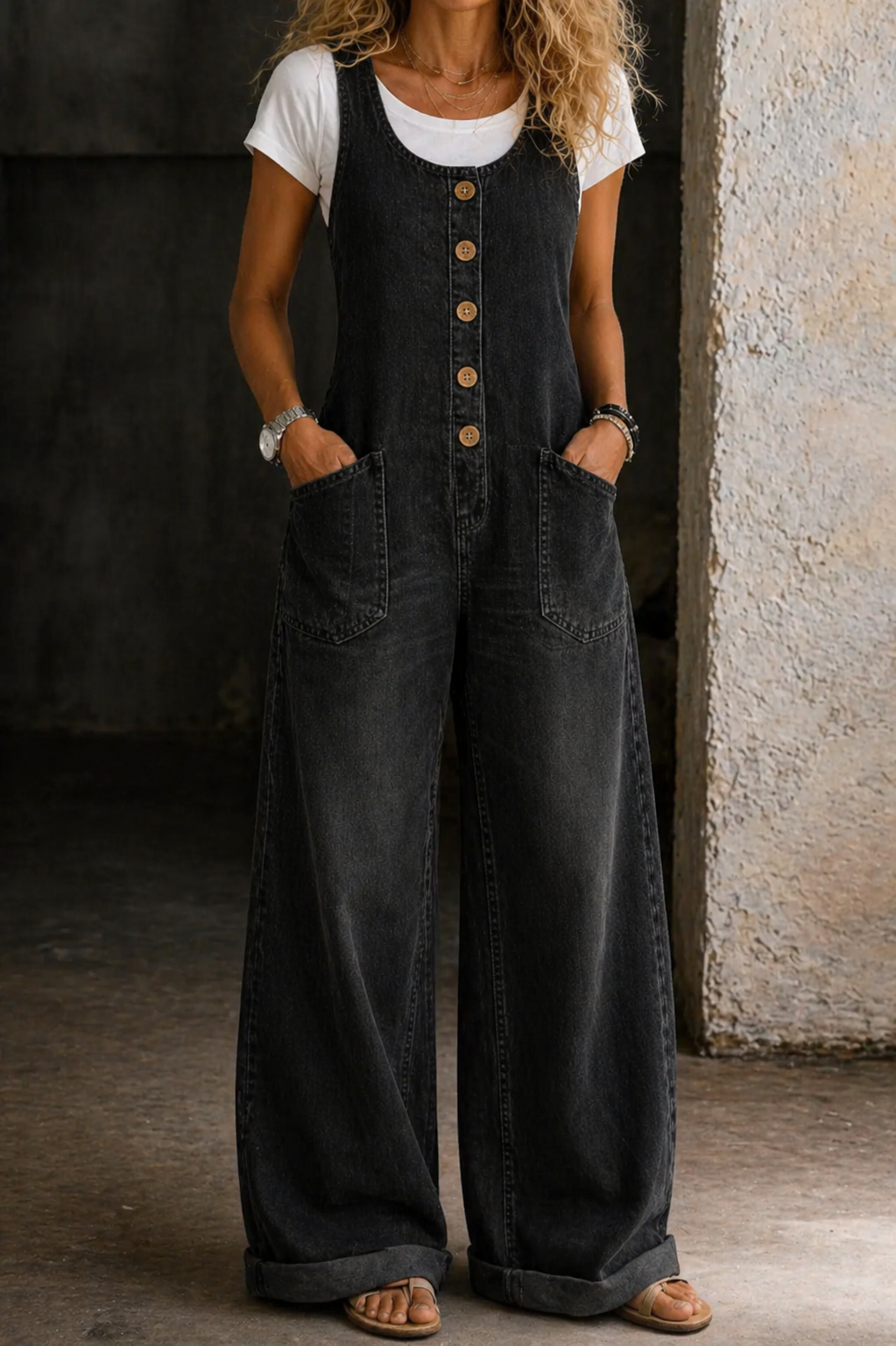 Bethany | Vintage Washed Cotton Denim Dungarees