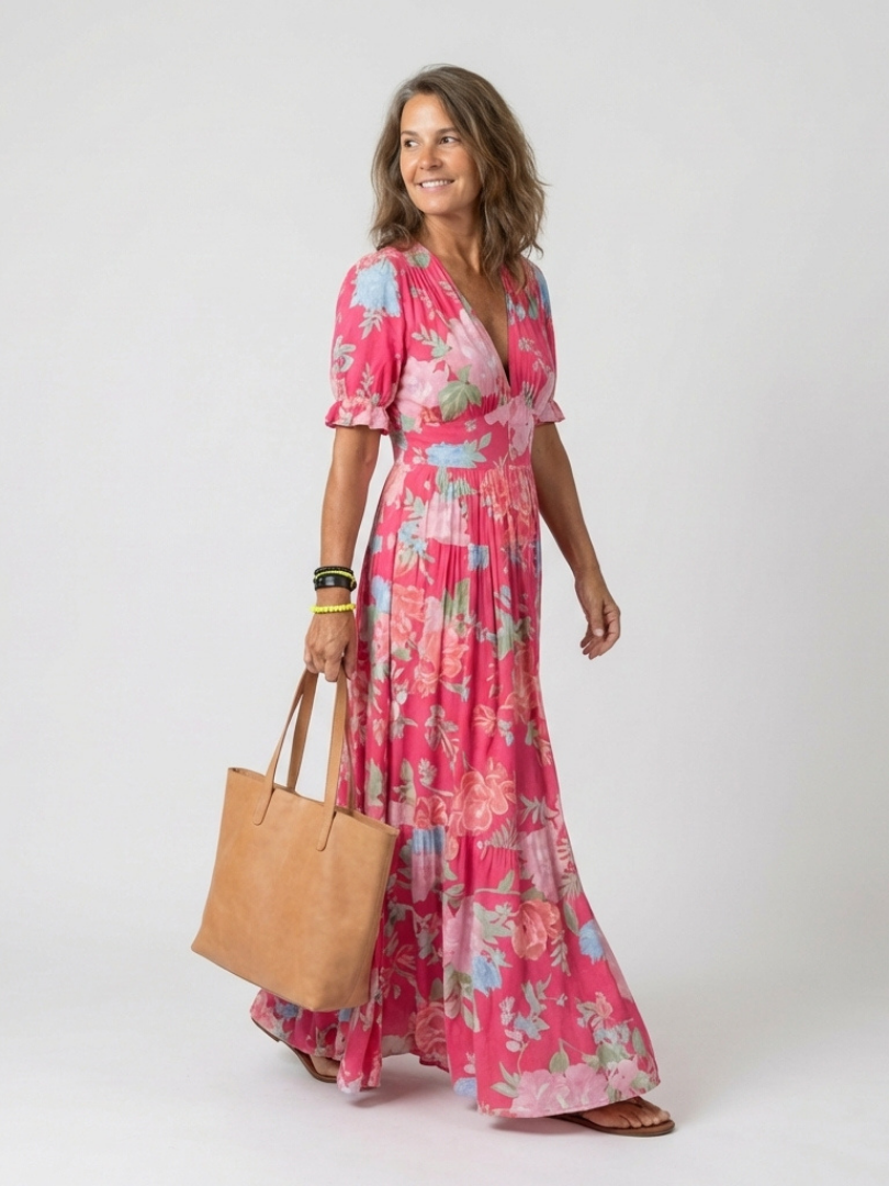 Selina | Sleeveless V-Neck Floral Midi Dress